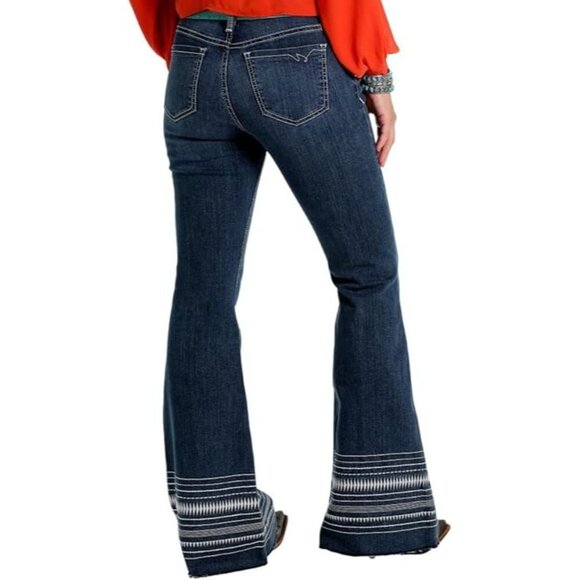 Cruel Girl Hannah Women 26L Denim Super Flare Dark Stonewash Embroidered Cowgirl - Picture 6 of 16
